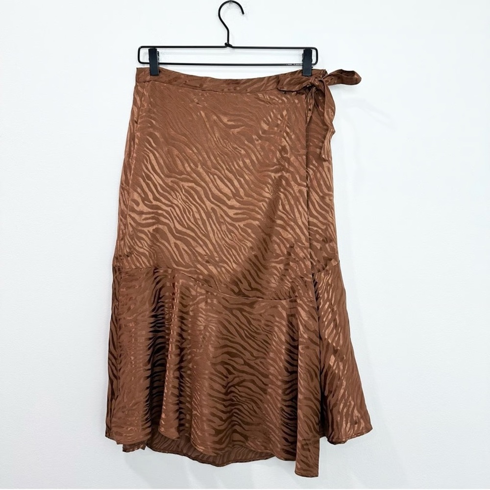 Anthropologie Brown Zebra-Print Wrap Midi Skirt
